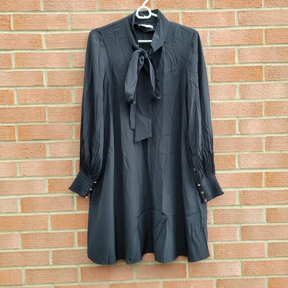 Tibi Arielle Tie Front Silk Shift Dress Black size XS - Picture 2 of 8